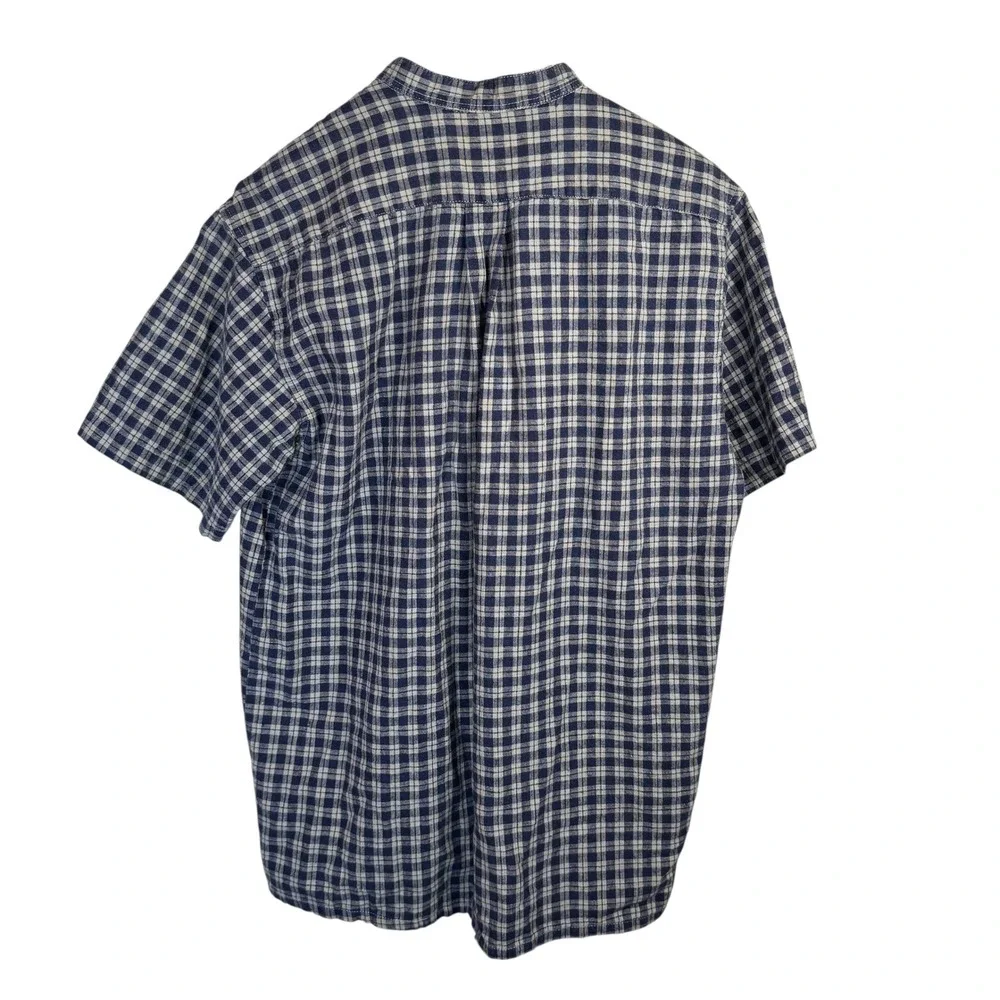 Vintage Cool Blues Mens Size Large Gingham Plaid‎ Shirt Linen Blend Casual Top